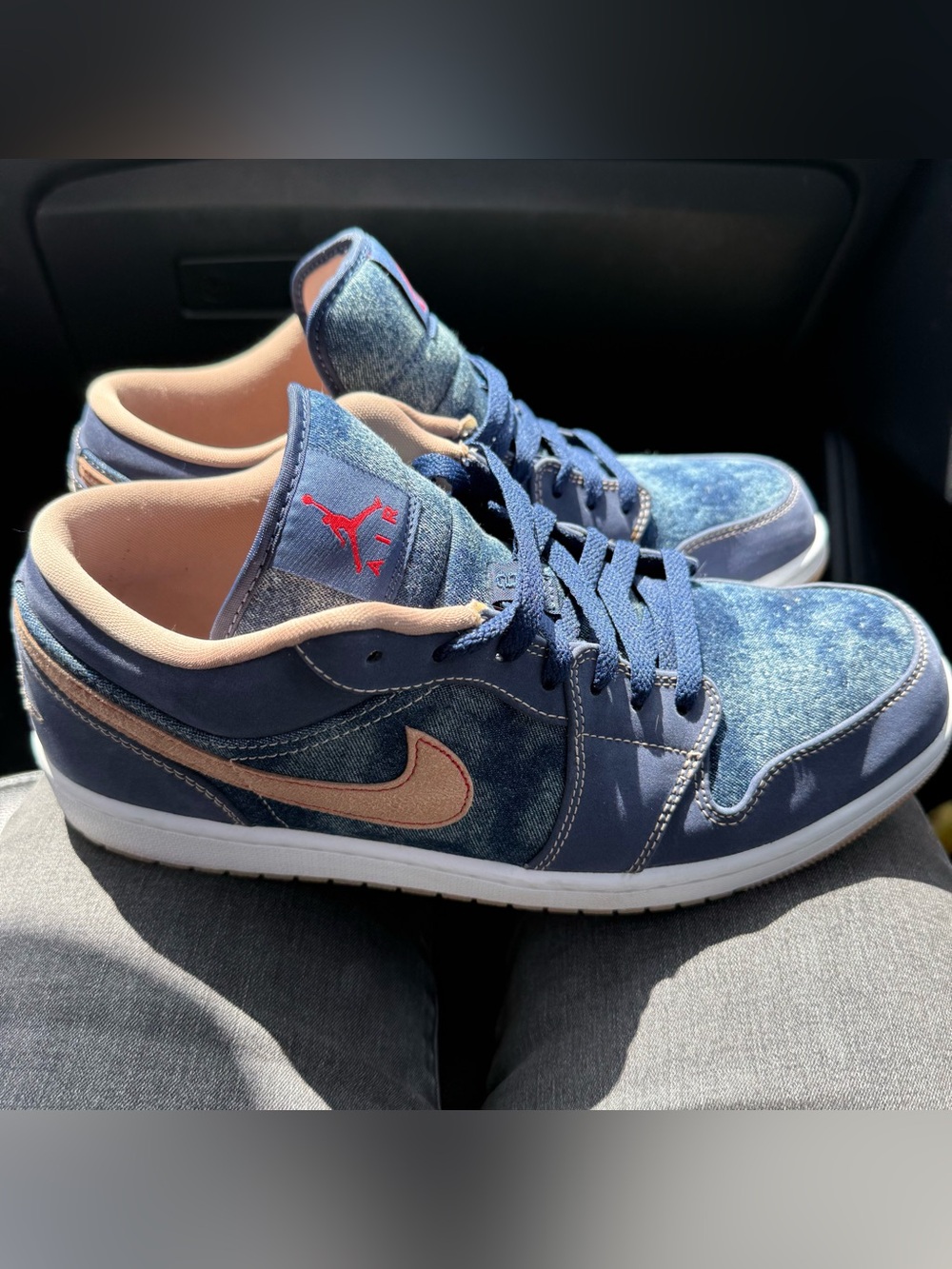 Air Jordan Low Top Sneakers in Denim Blue and tan suede size 11.5